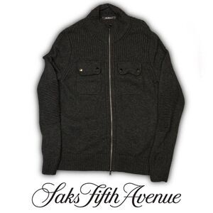 Mens Saks Fifth Avenue Luxury Sweater Wool Cashmere Jacket Size Medium